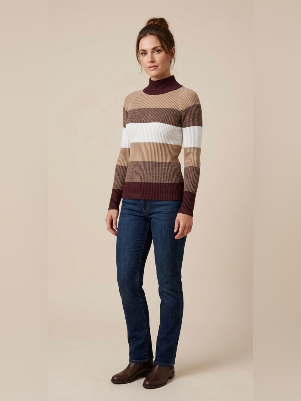 Basic Editions Women's Medium Striped Ribbed Turtleneck Sweater stained